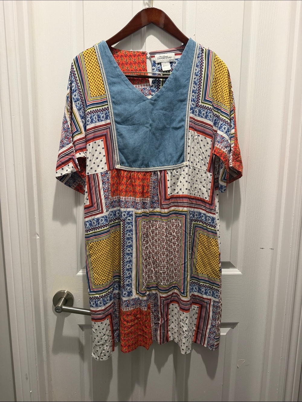 The Vermont Country Store Women's Patchwork Print Popover Dress Size L Cottage - Picture 2 of 4